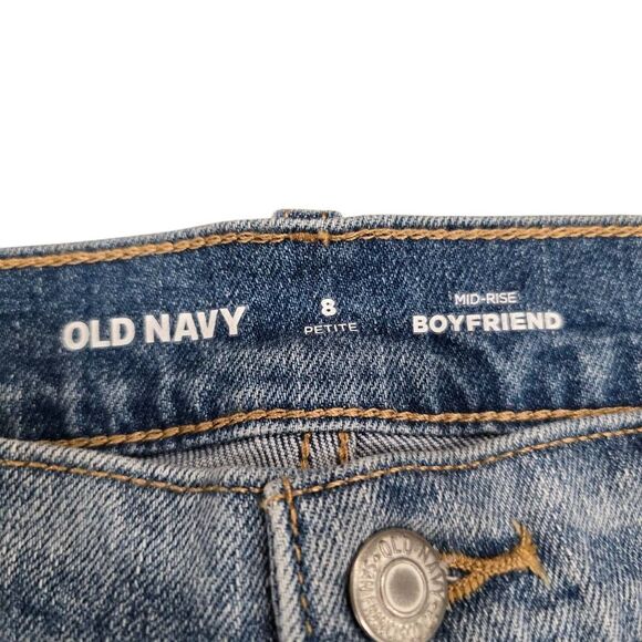 Old Navy Mid Rise Boyfriend Jeans Women's 8 Blue Denim Straight Pockets Zip Fly - Picture 4 of 7